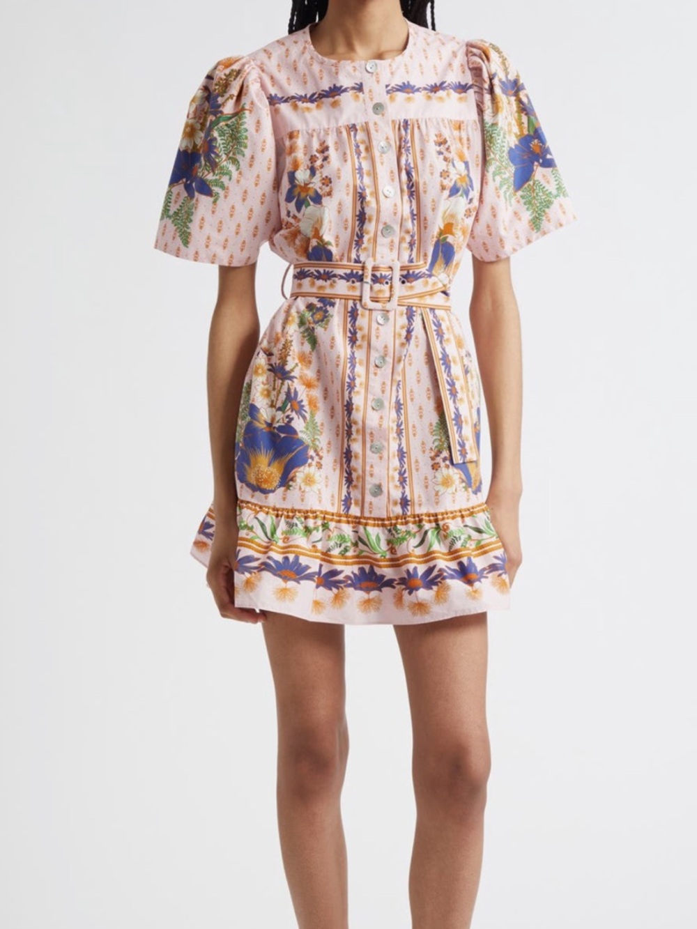 FARM Rio The Dream Garden Belted Pink Mini Dress NWT Size Small